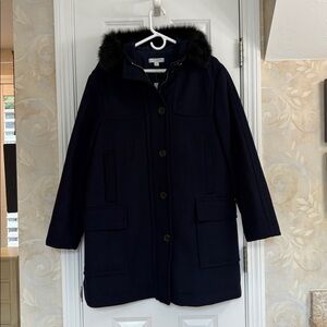 Ann Taylor The Weekend Collection Navy Wool Zip and Button 3/4 Length Car Coat.